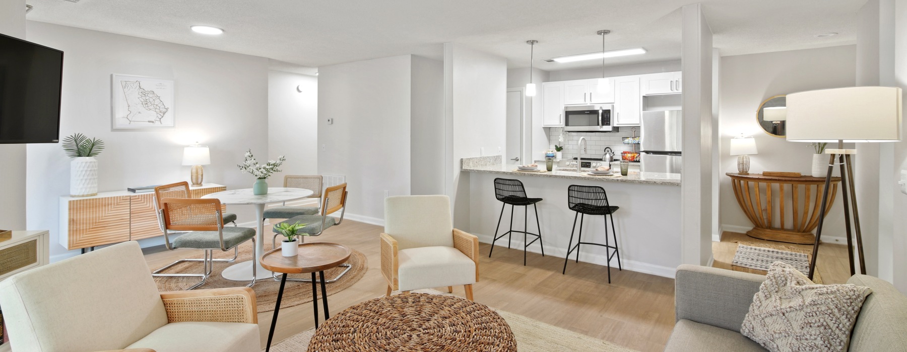 Apartment Interior Spacious Living Room and Kitchen 